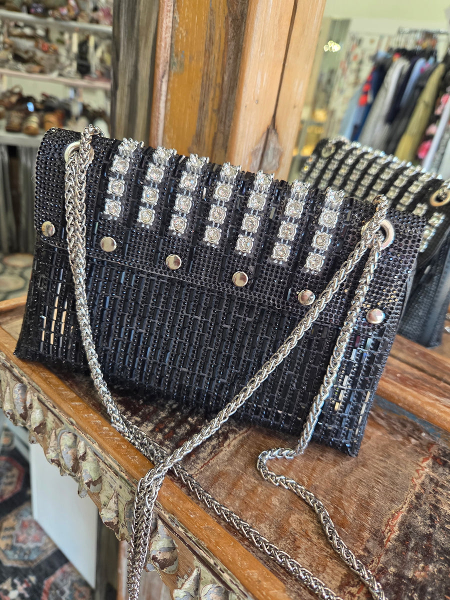Back of Black Rhinestone Evening Bag Robin Boutique