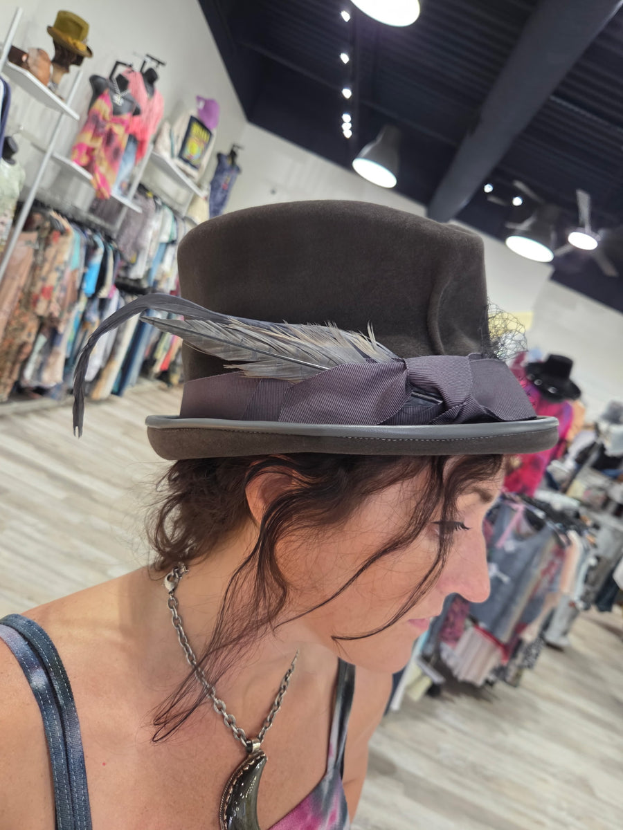Ashgrove - Petite Gray Victorian Style Furfelt Top Hat