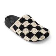 Bolinas Crochet Clog by The Sak in Black Check, a two-tone black check hand-crocheted backless clog with a leather footbed – view 3 -Robin Boutique
