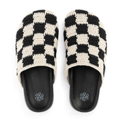 Bolinas Crochet Clog by The Sak in Black Check, a two-tone black check hand-crocheted backless clog with a leather footbed -Robin Boutique