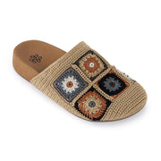 Bolinas Crochet Clog by The Sak in Acorn Patch, an earthy hand-crocheted patchwork backless clog with a leather footbed – view 2 -Robin Boutique