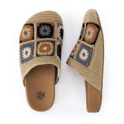 Bolinas Crochet Clog by The Sak in Acorn Patch, an earthy hand-crocheted patchwork backless clog with a leather footbed – view 4 -Robin Boutique