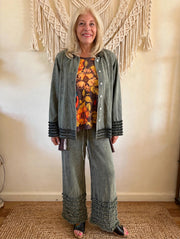 Ruffled Hem Mineral Wash Pants by The Paper Lace