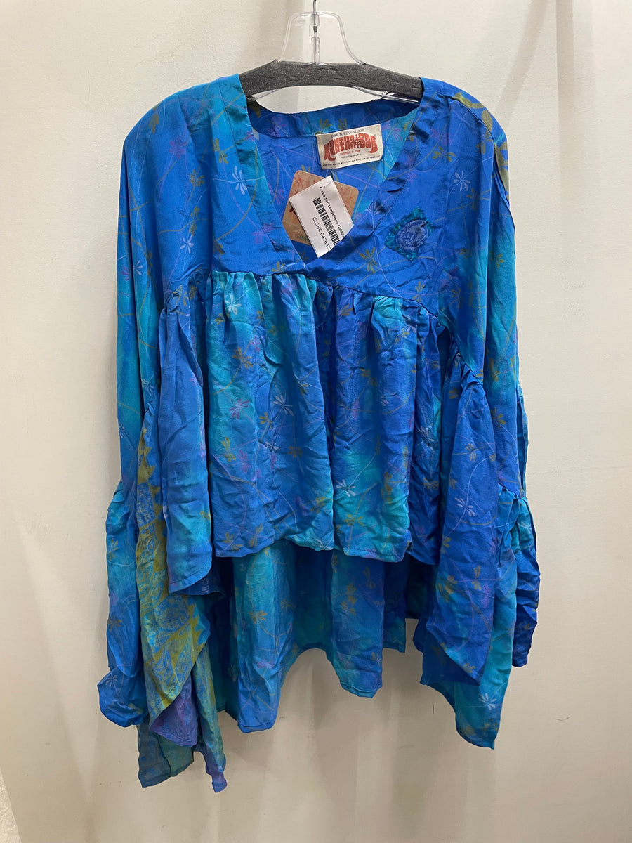 Crepe Sari Bell Sleeve Golddust Crop Top #112 by Kantha Bae
