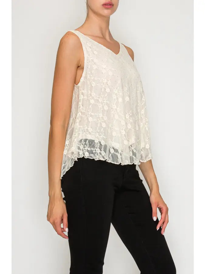 Sparkly Lace Tank Top by Origami