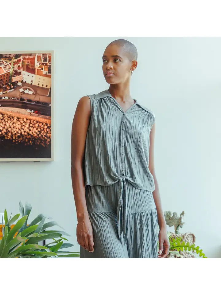 Sleeveless Tie Top in Olive by Clara Sun Woo