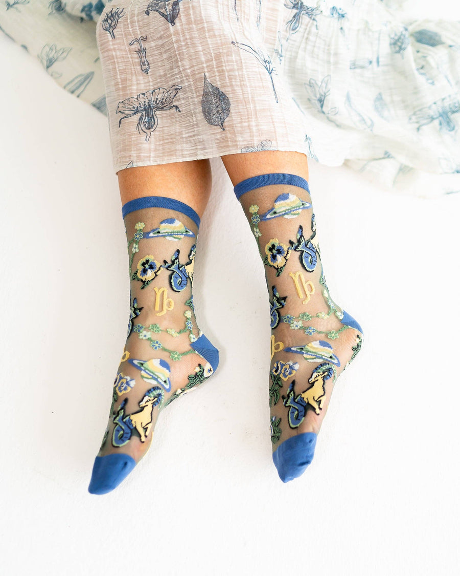 Capricorn Zodiac Shimmer Sheer Crew Sock