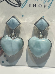 Larimar Heart Drop Stud Earrings