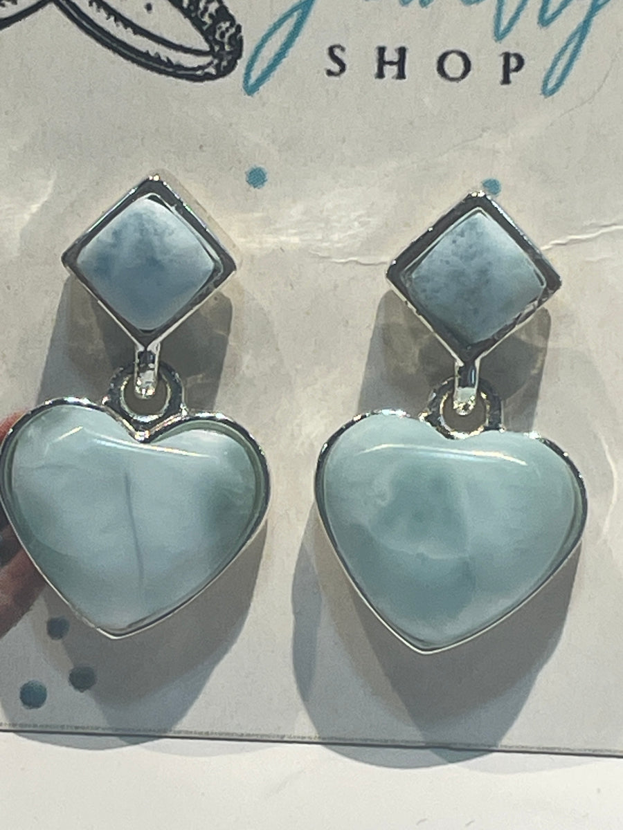 Larimar Heart Drop Stud Earrings