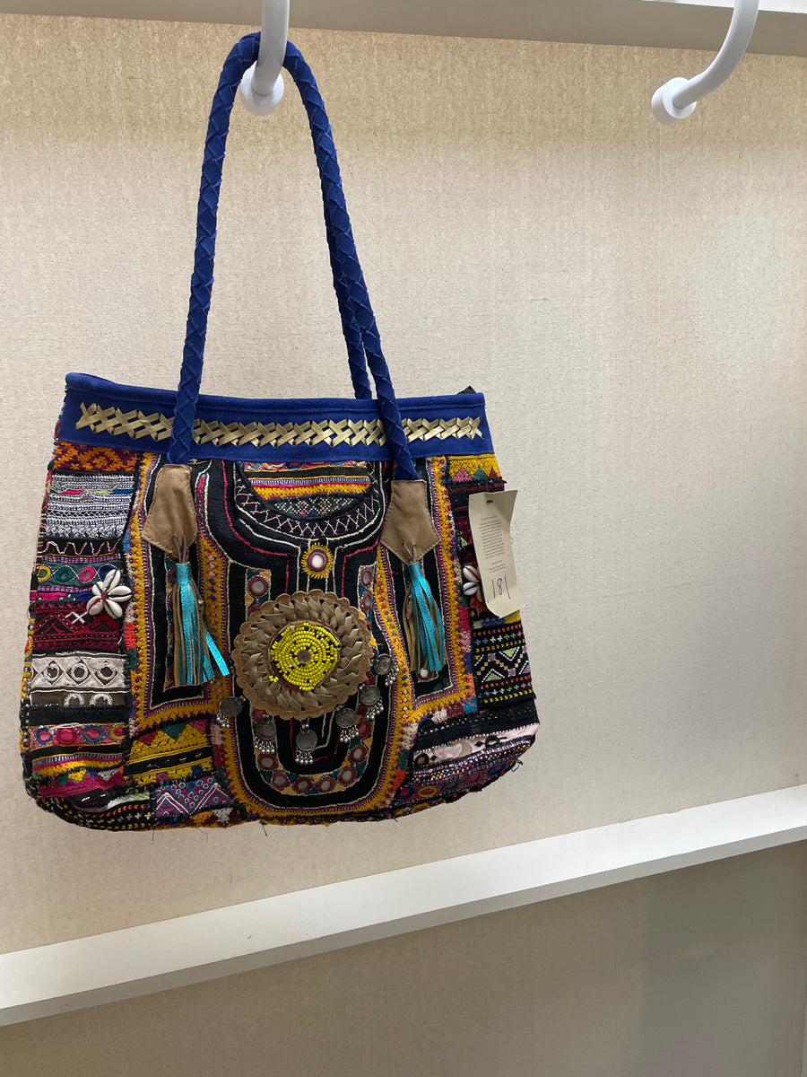 Upcycled Embroidered Market Shoulder Bag by Kantha Bae