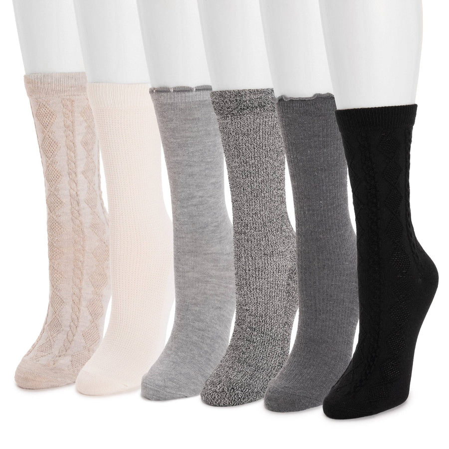 MUK LUKS Women's 6 Pack Whisper Soft Crew Socks 8 Inch