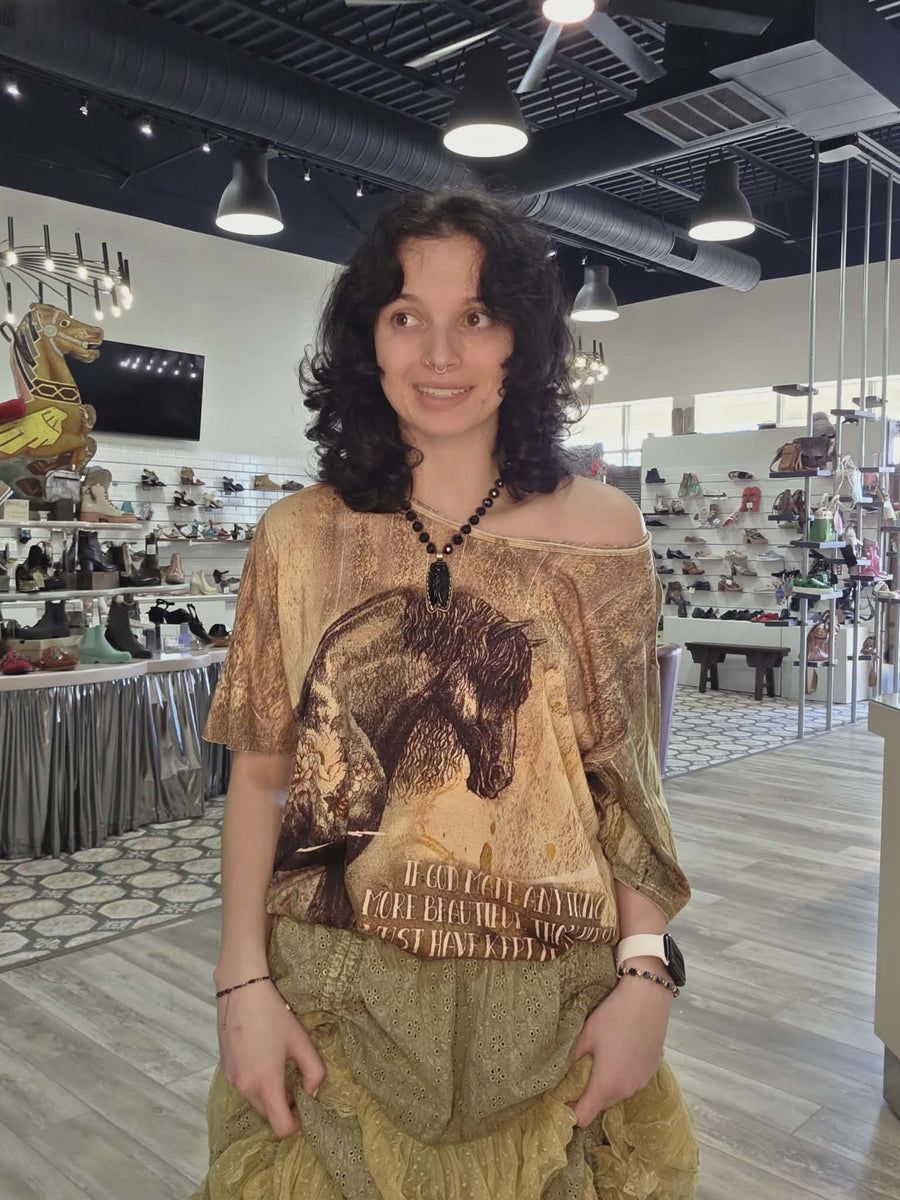 Driftwood Day Tee in Vintage Horse Print by Paper Lace from Robin Boutique.