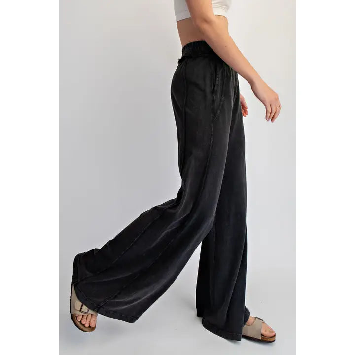 Mineral Washed Terry Butter Wide Leg Pant