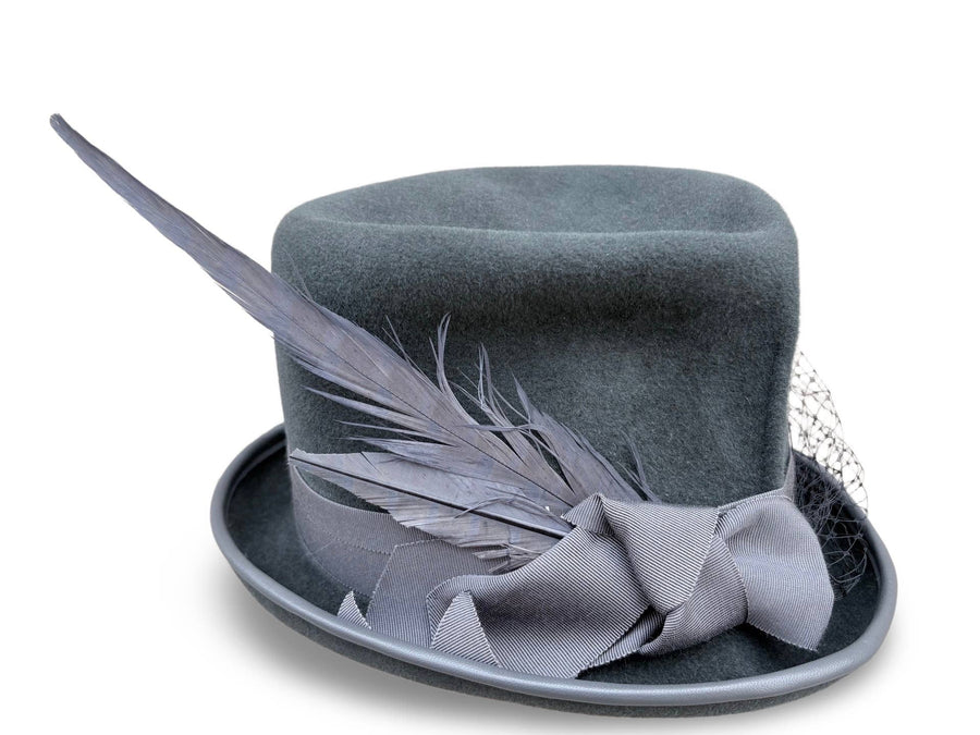 Ashgrove - Petite Gray Victorian Style Furfelt Top Hat