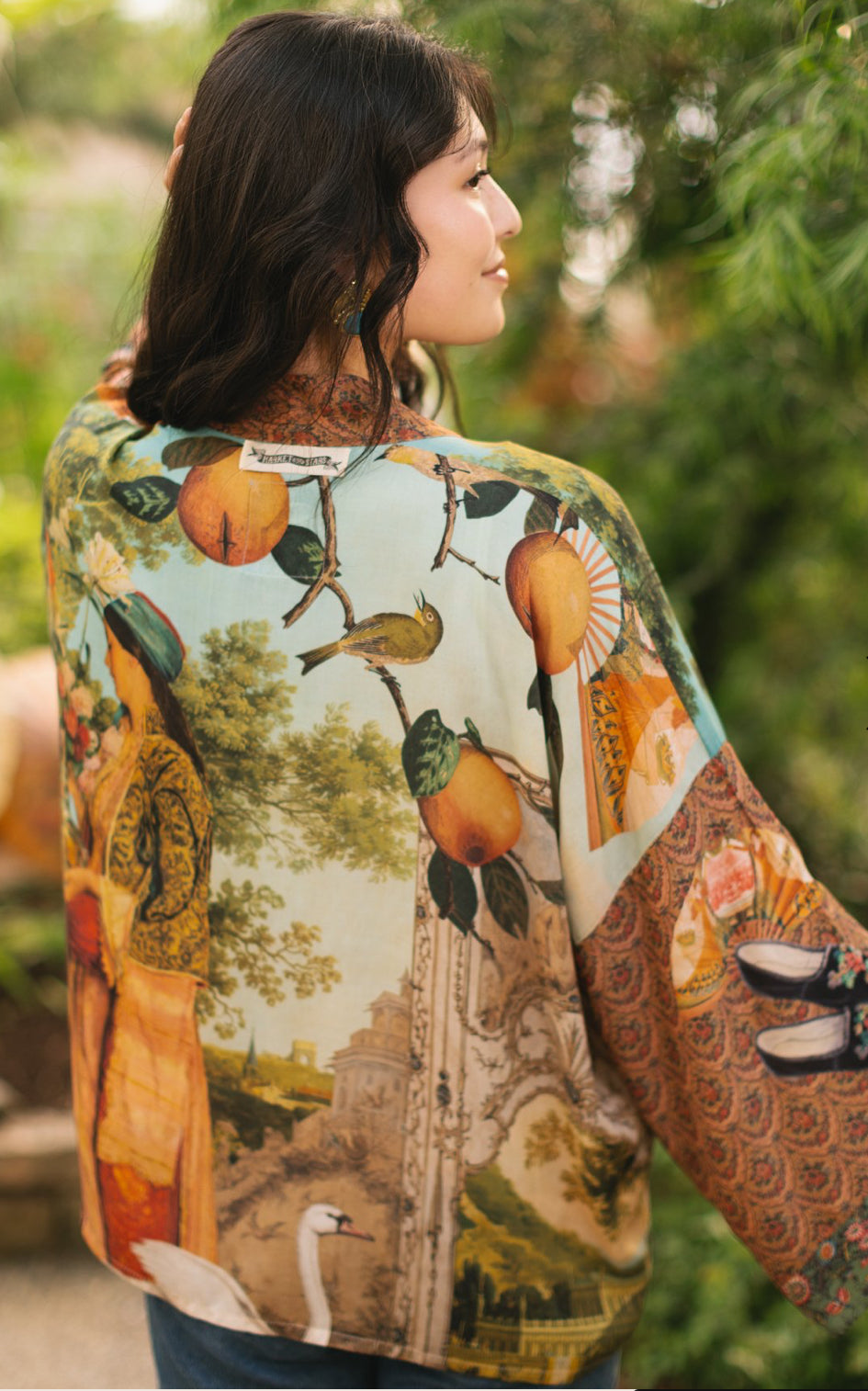 Secret Garden Cropped Bamboo Kimono Jacket with Swan by Market Of Stars