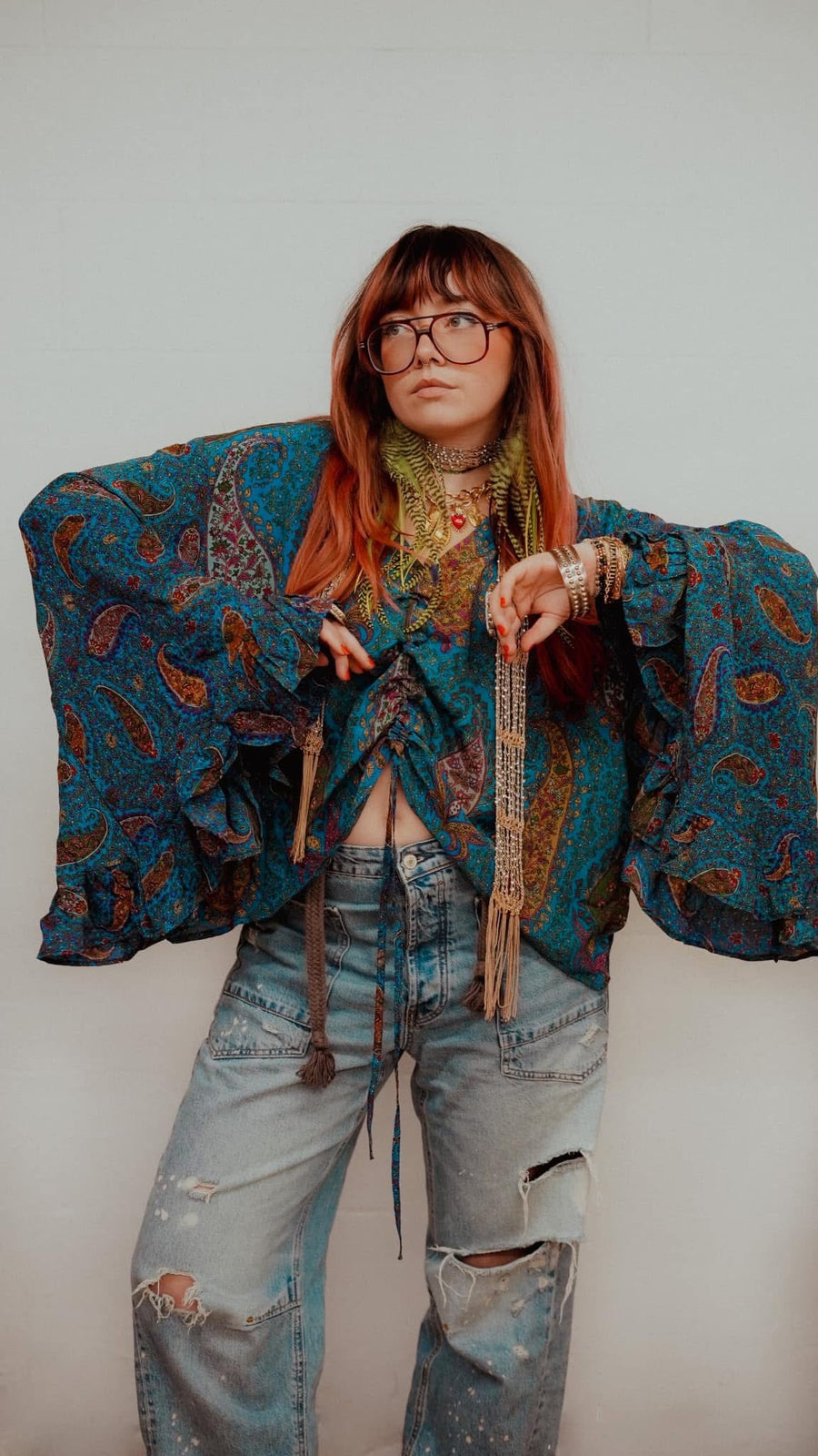 Bell Sleeve Butterfly Top #45 by Kantha Bae