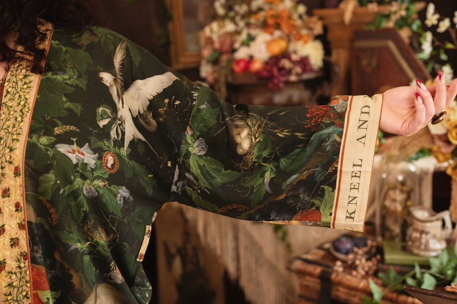 Additional view of Labour of Love Matineé (mid) Duster with florals & violin from Robin Boutique.