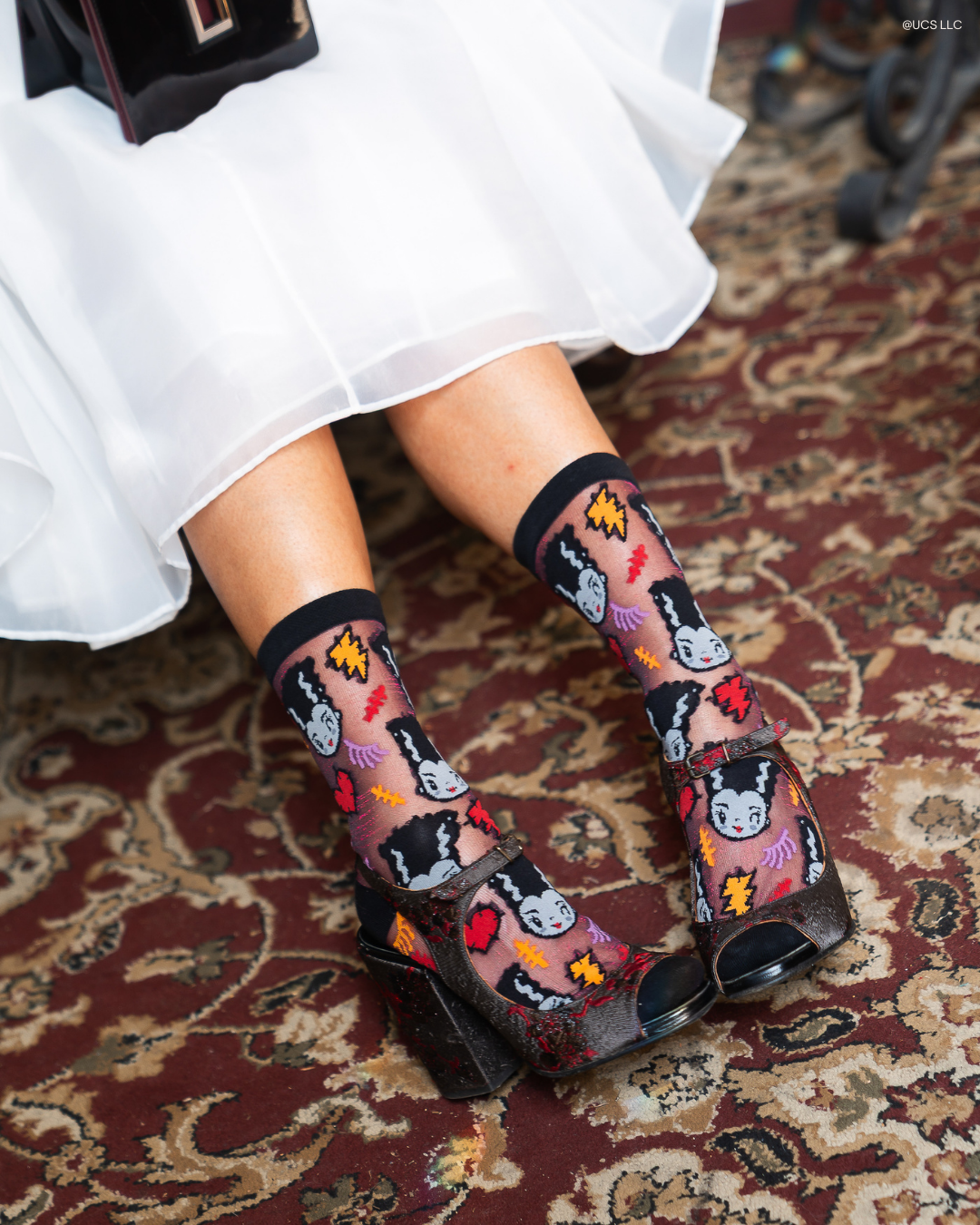 Bride of Frankenstein Shimmer Sheer Crew Sock Robin Boutique