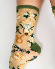 Taurus Zodiac Shimmer Sheer Crew Sock