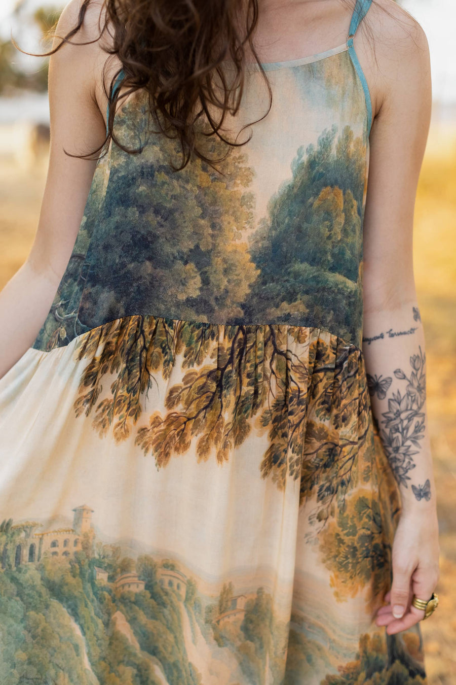Awakening Bohéme Printed Long Maxi Slip Dress w/ Landscape