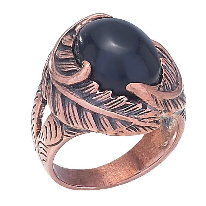 Burrowing Black Onyx Leaf Ring