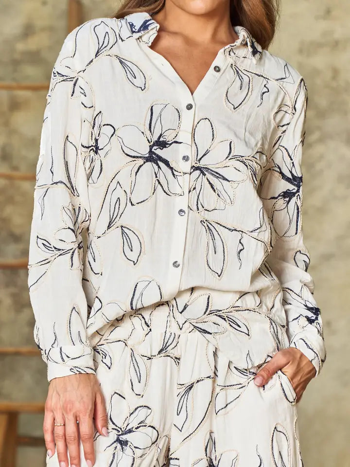 Floral Embroidered Linen Blouse by Paparazzi