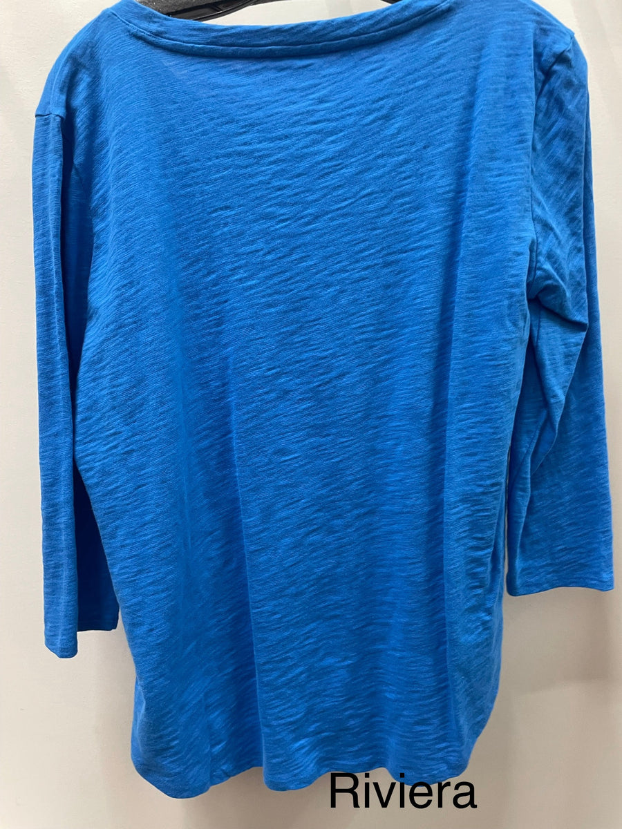 Solid Cotton Slub 3/4 Sleeve High-Low Tee by Escape