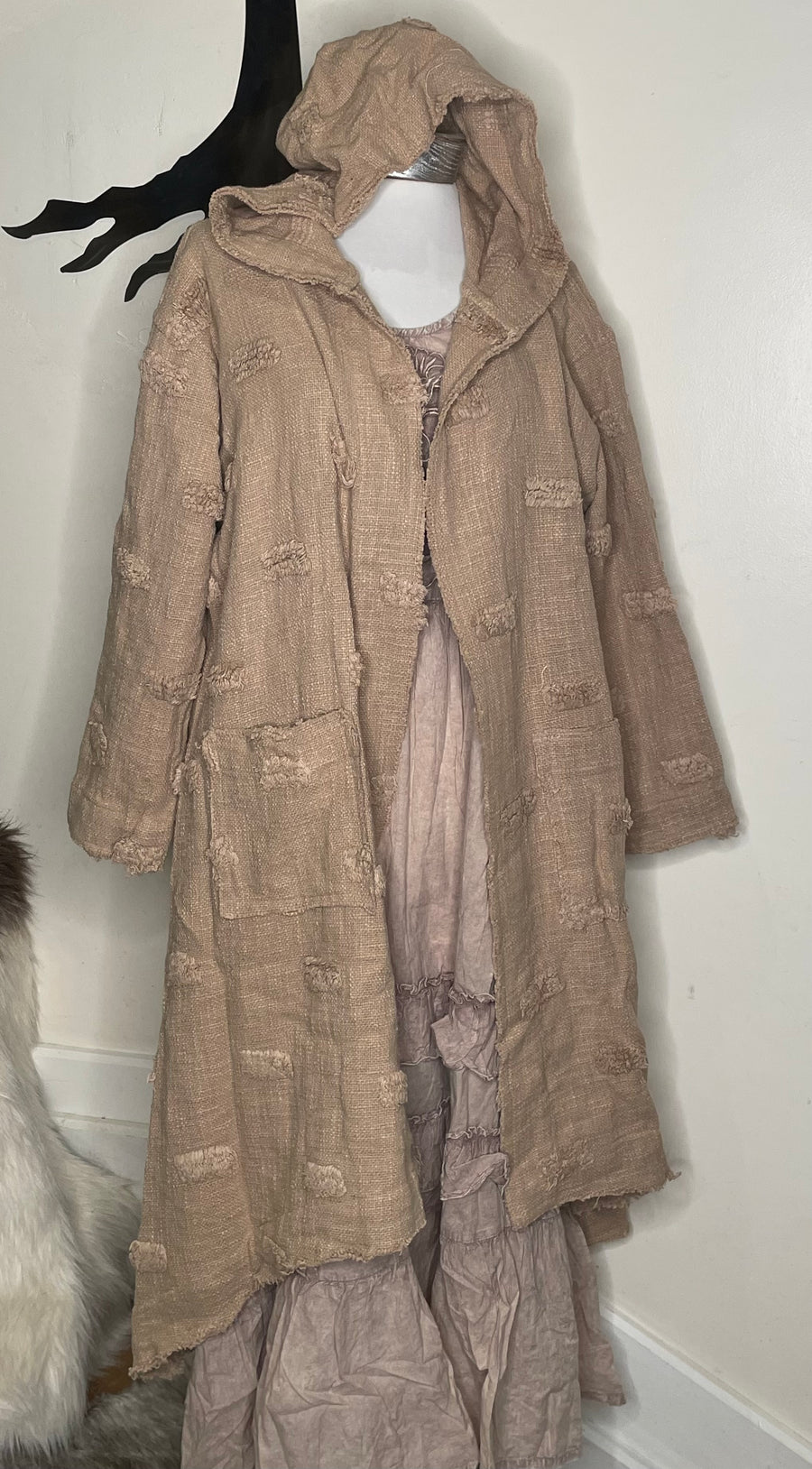 Cotton Open Knit Hooded Texture Duster by Paper Lace