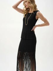 Pleated Cutout Skirt with Fringe by EllyNDale Robin Boutique