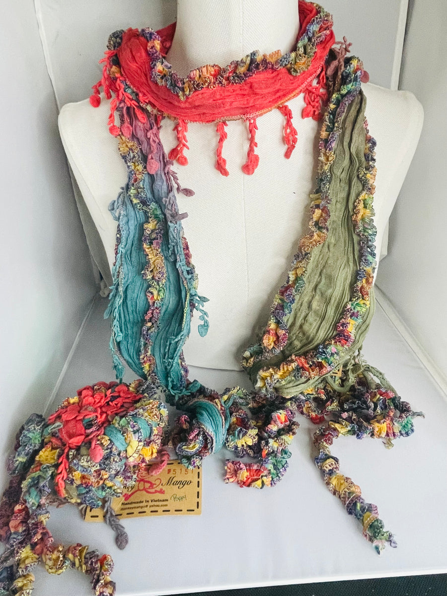 Boho Mixed Tassel Handmade Scarf Necklace
