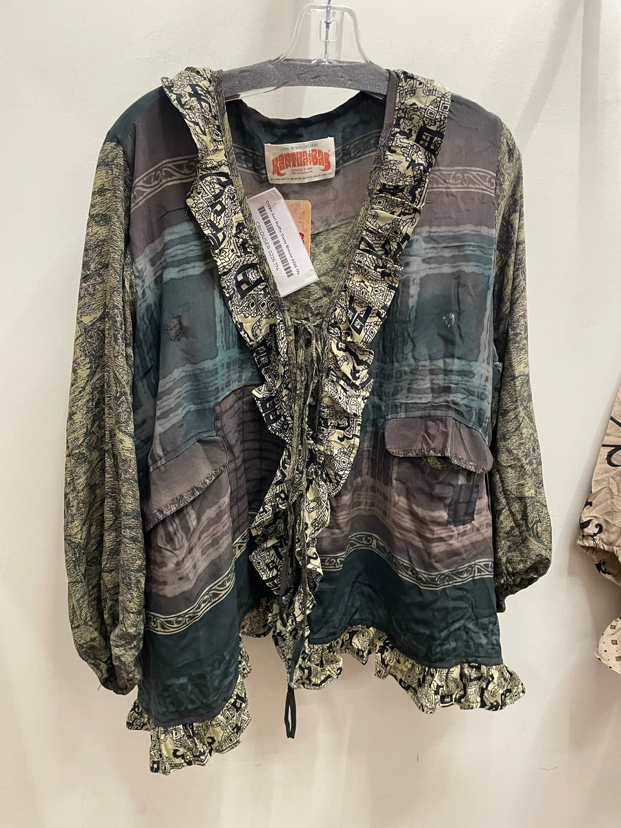 Crepe Sari Ruffle Daisy Blouse #174 by Kantha Bae