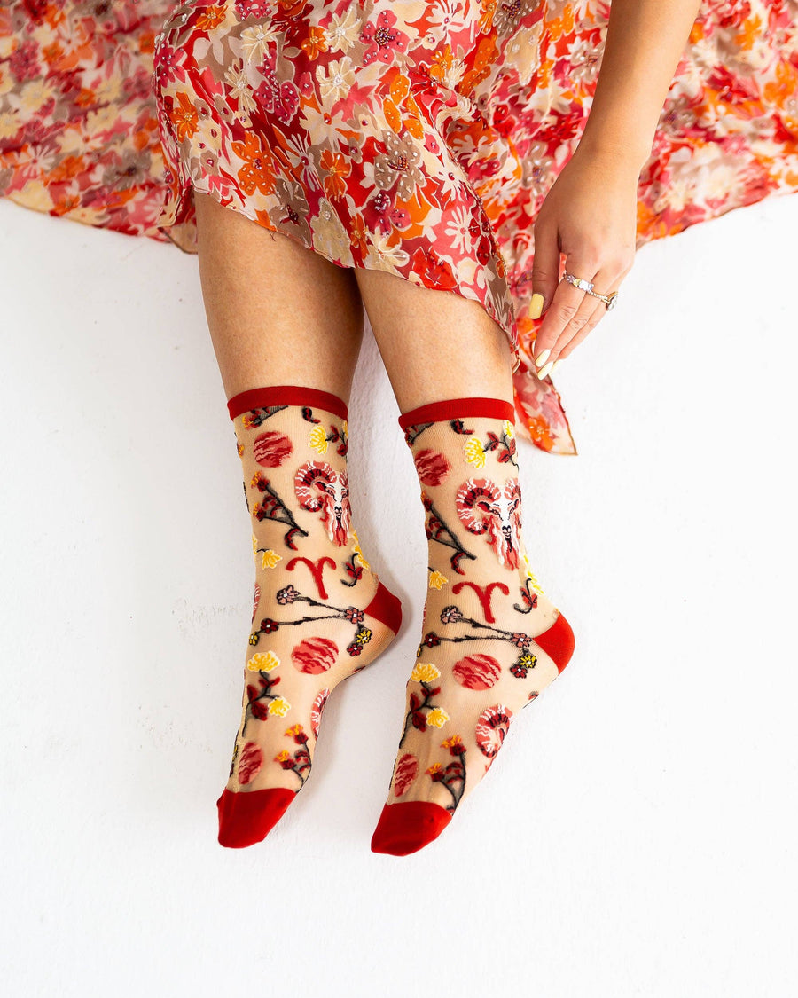 Aries Zodiac Shimmer Sheer Crew Sock