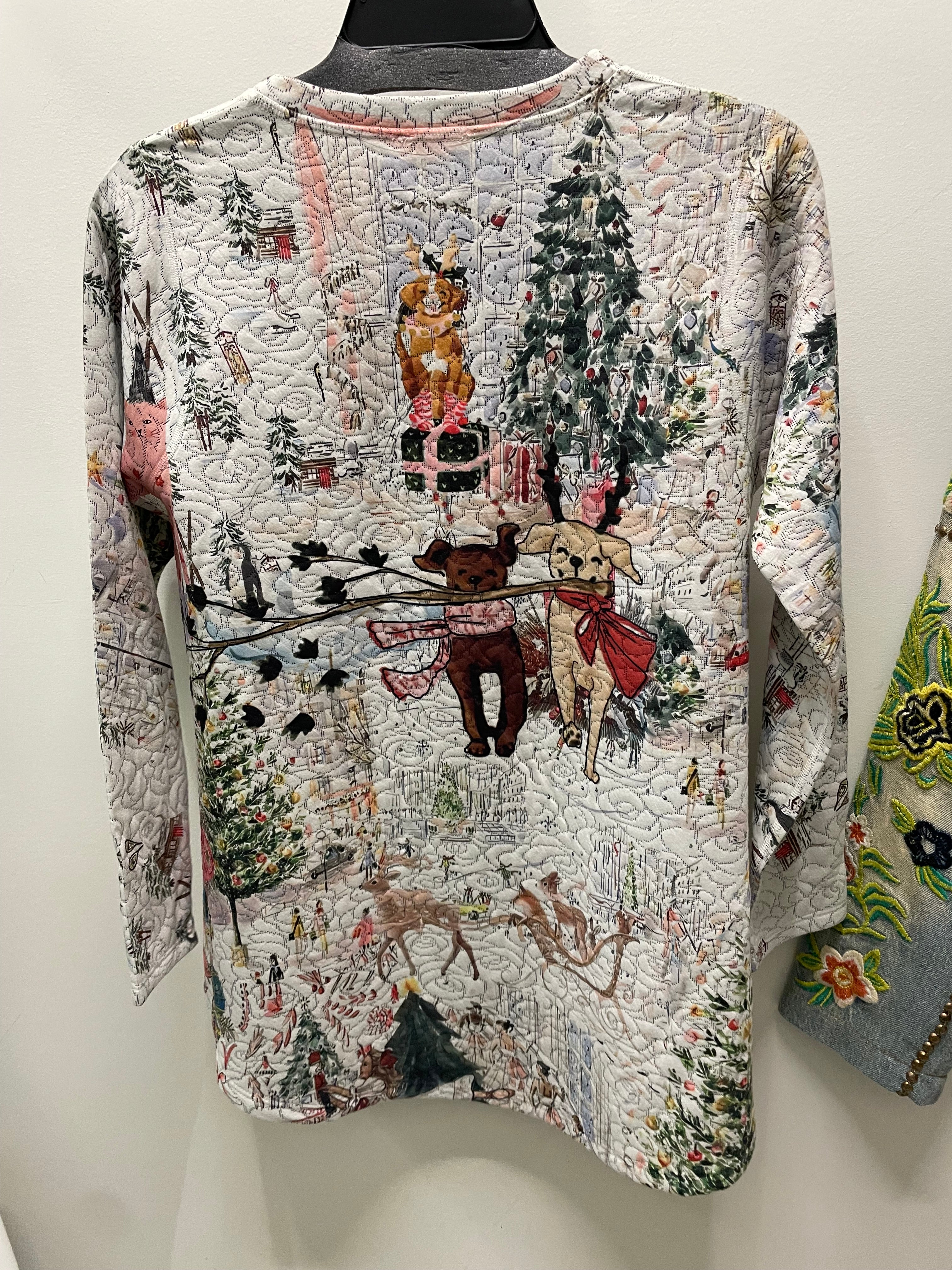 Quilted A-Line Pullover in Holiday Joy Print by Inoah