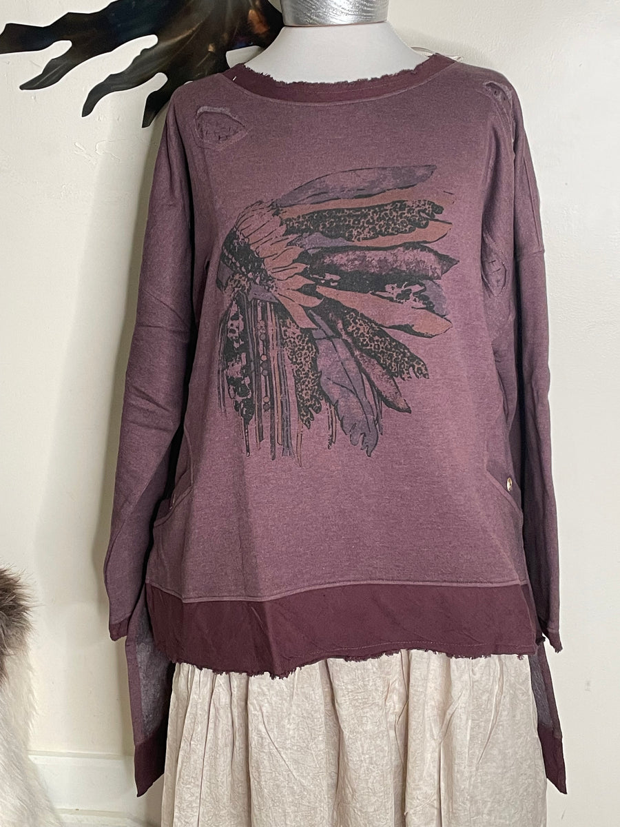 Feather Head High-Lo Tunic Sweatshirt by Paper Lace