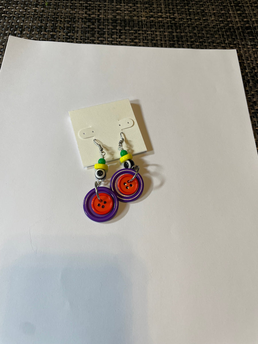 Colorful Long Button Earrings by The Vintage Jewel