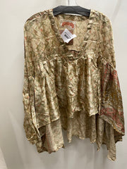 Crepe Sari Bell Sleeve Golddust Crop Top #019 by Kantha Bae