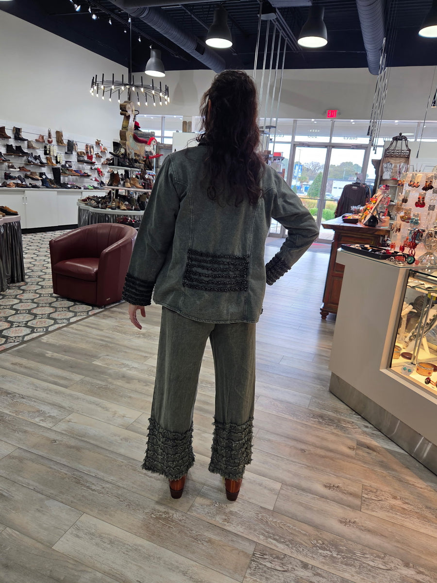 Ruffled Hem Mineral Wash Pants by The Paper Lace