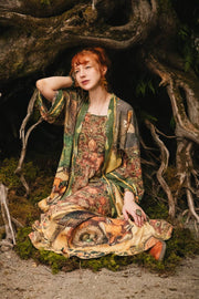 Woodland Wisdom Bohéme Maxi Slip Dress w/ Florals, Fox & Owl