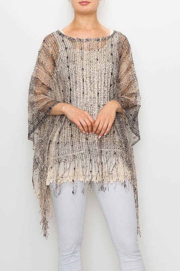 Brown Sequin Mesh Layering Top with Fringes Robin Boutique