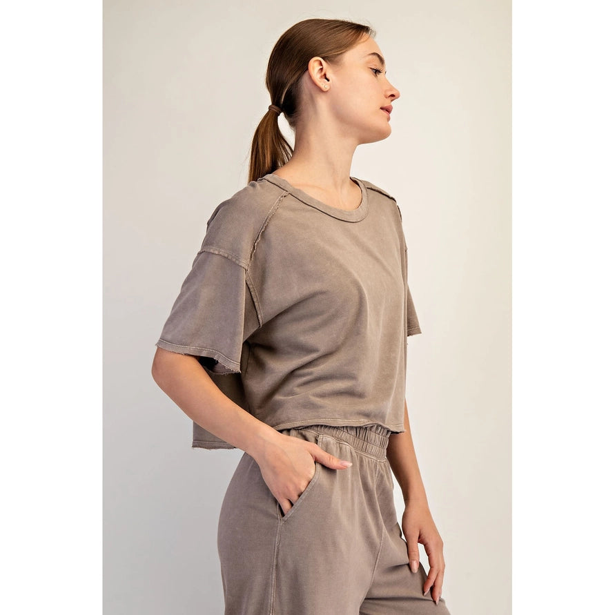 Mineral Washed Cropped Short Sleeve Tee by Rae Mode