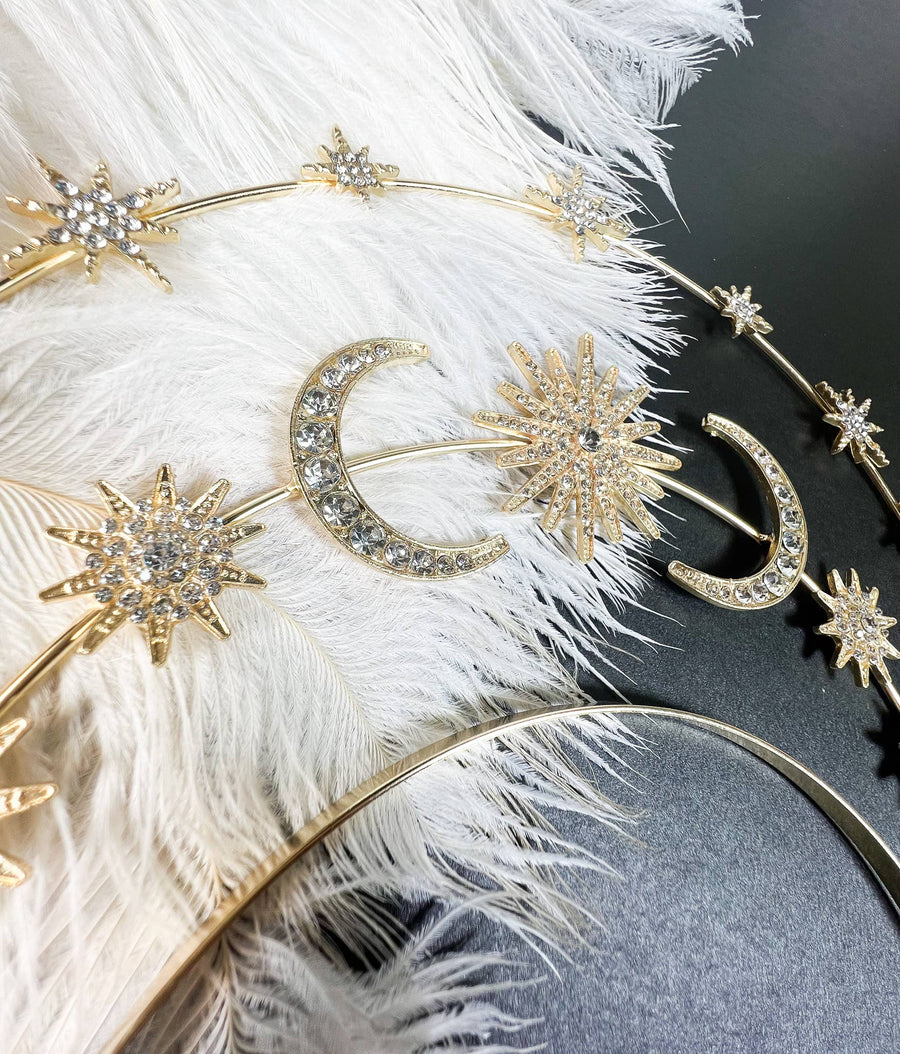 Sun Moon Stars Goddess Crown Halo Headband, Boho Headpiece Robin Boutique