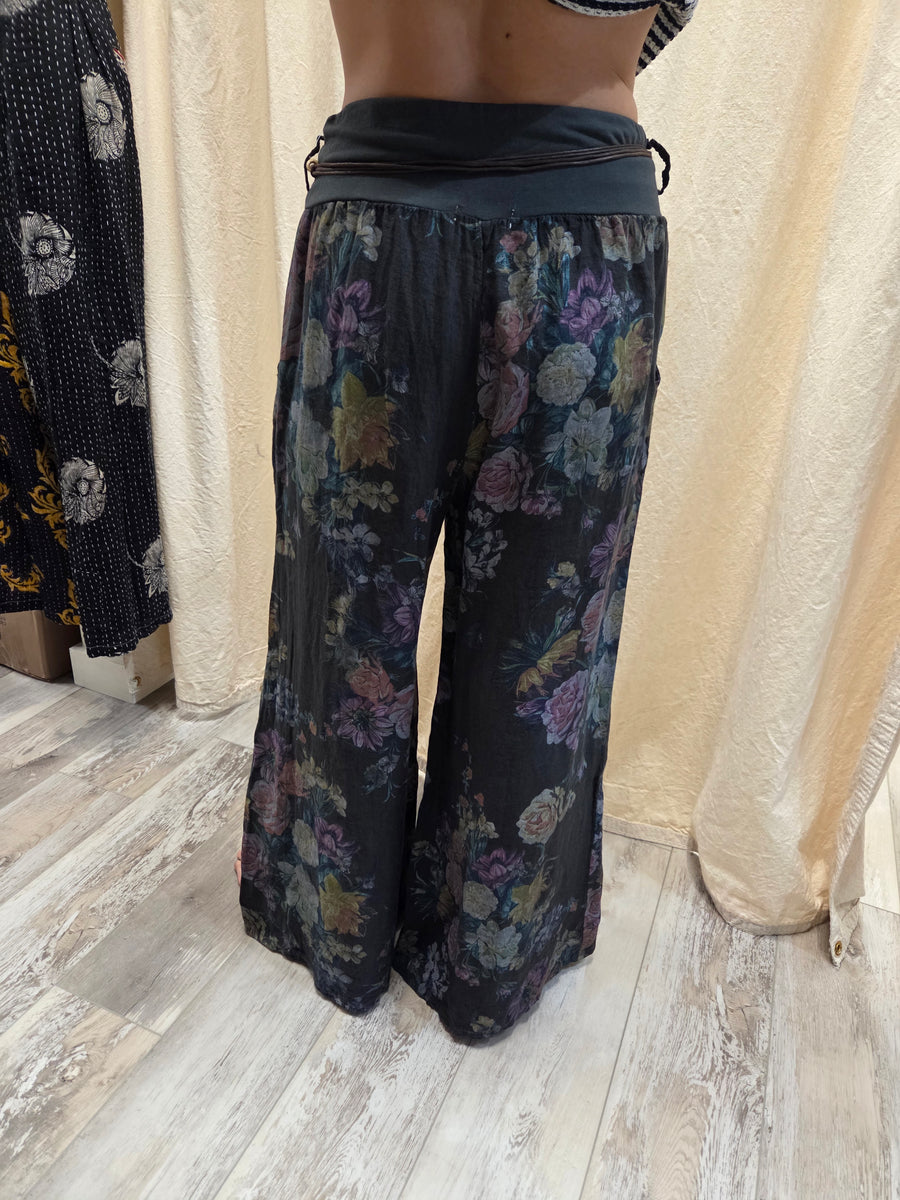 Floral Linen Palazzo Pant