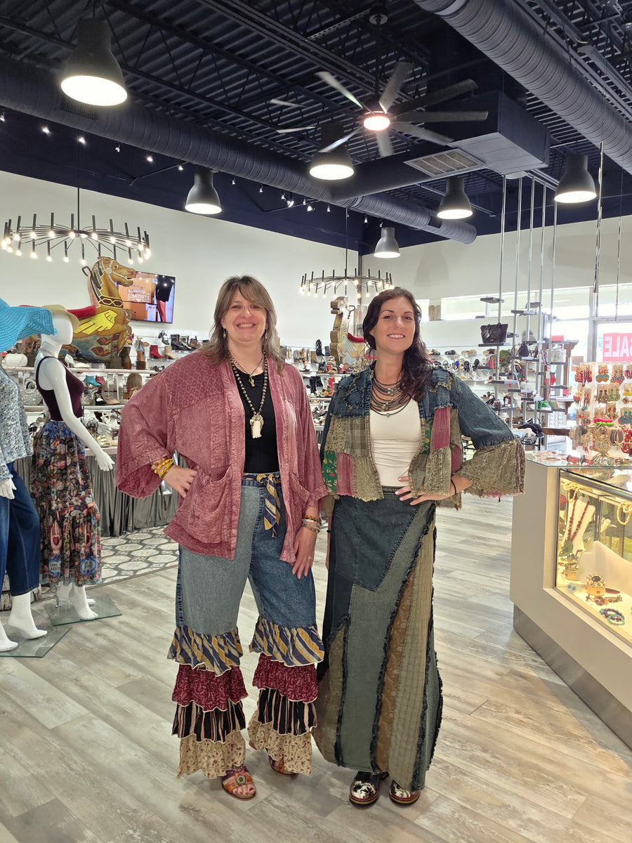 Mixed Print Ruffle Flare Pants by Young Threads