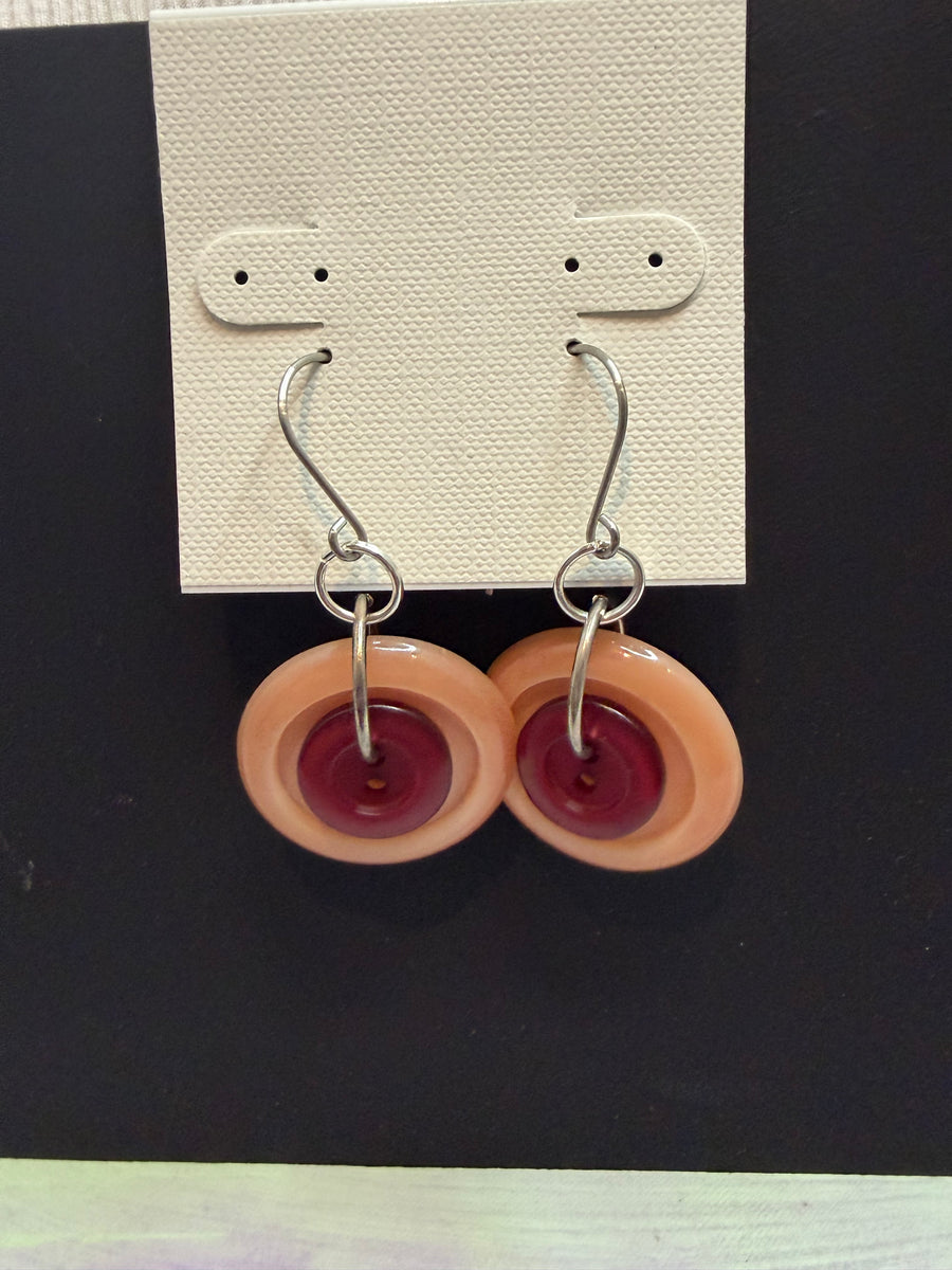 Mauve Stacked Button Earrings by The Vintage Jewel