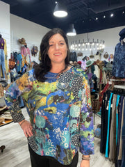 3/4 Sleeve Dolman Sweater in Marine Print by Inoah