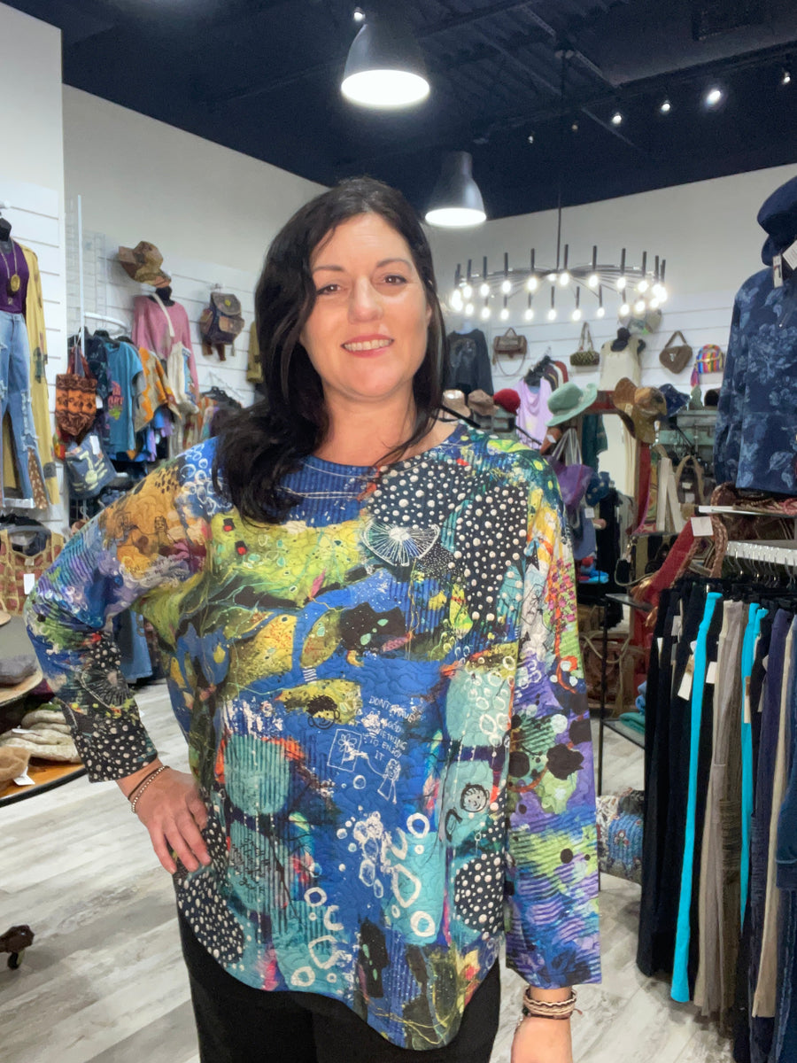 3/4 Sleeve Dolman Sweater in Marine Print by Inoah