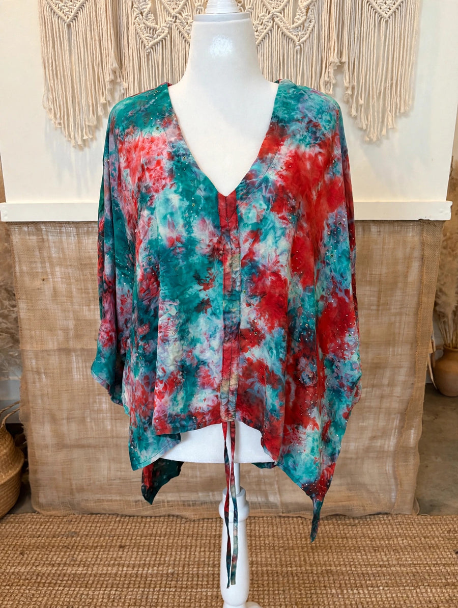 Crepe Sari Hi Lo Butterfly Top #173 by Kantha Bae