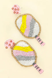 Pickleball Seed Beaded Rhinestone Post Earrings Robin Boutique