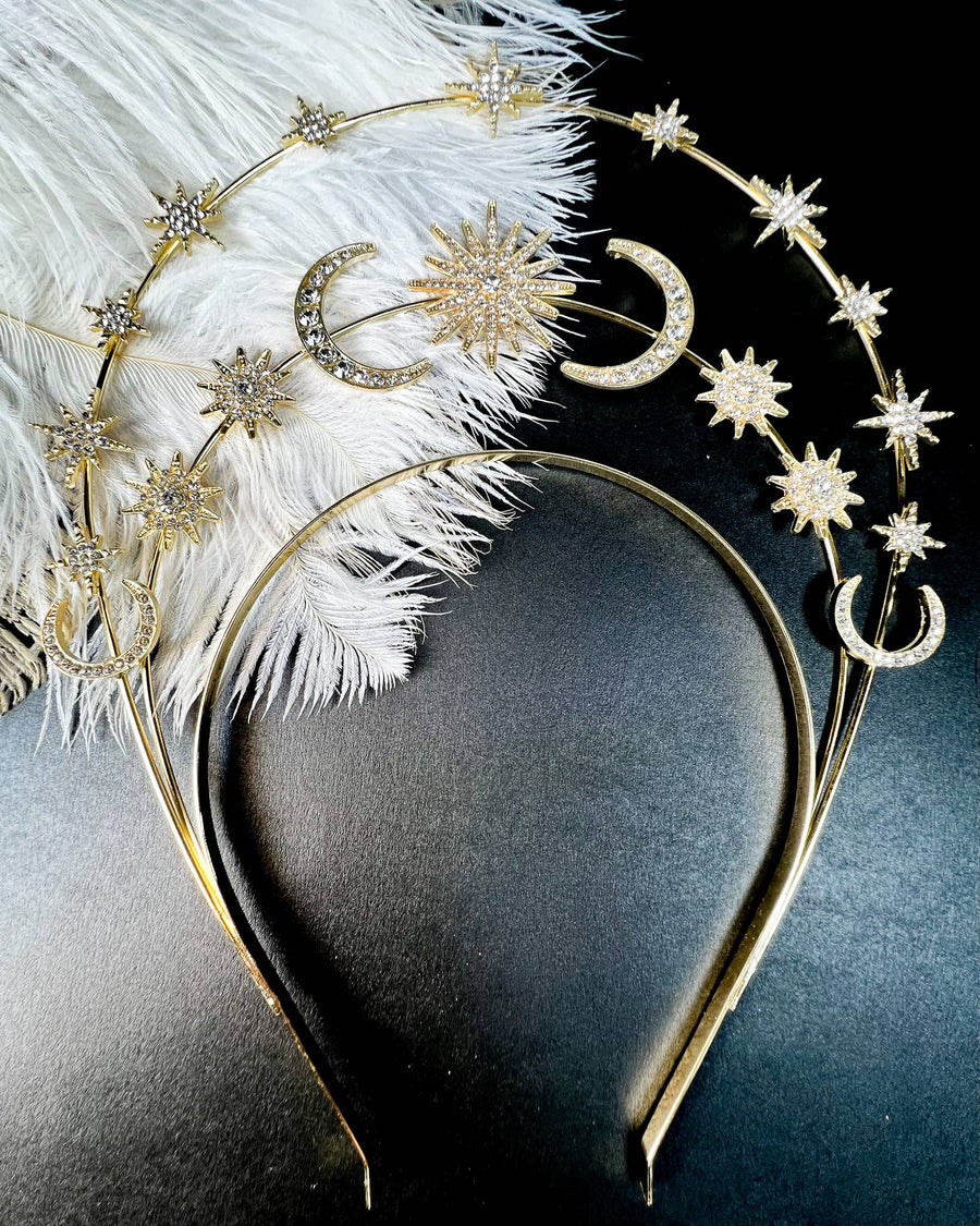 Sun Moon Stars Goddess Crown Halo Headband, Boho Headpiece Robin Boutique