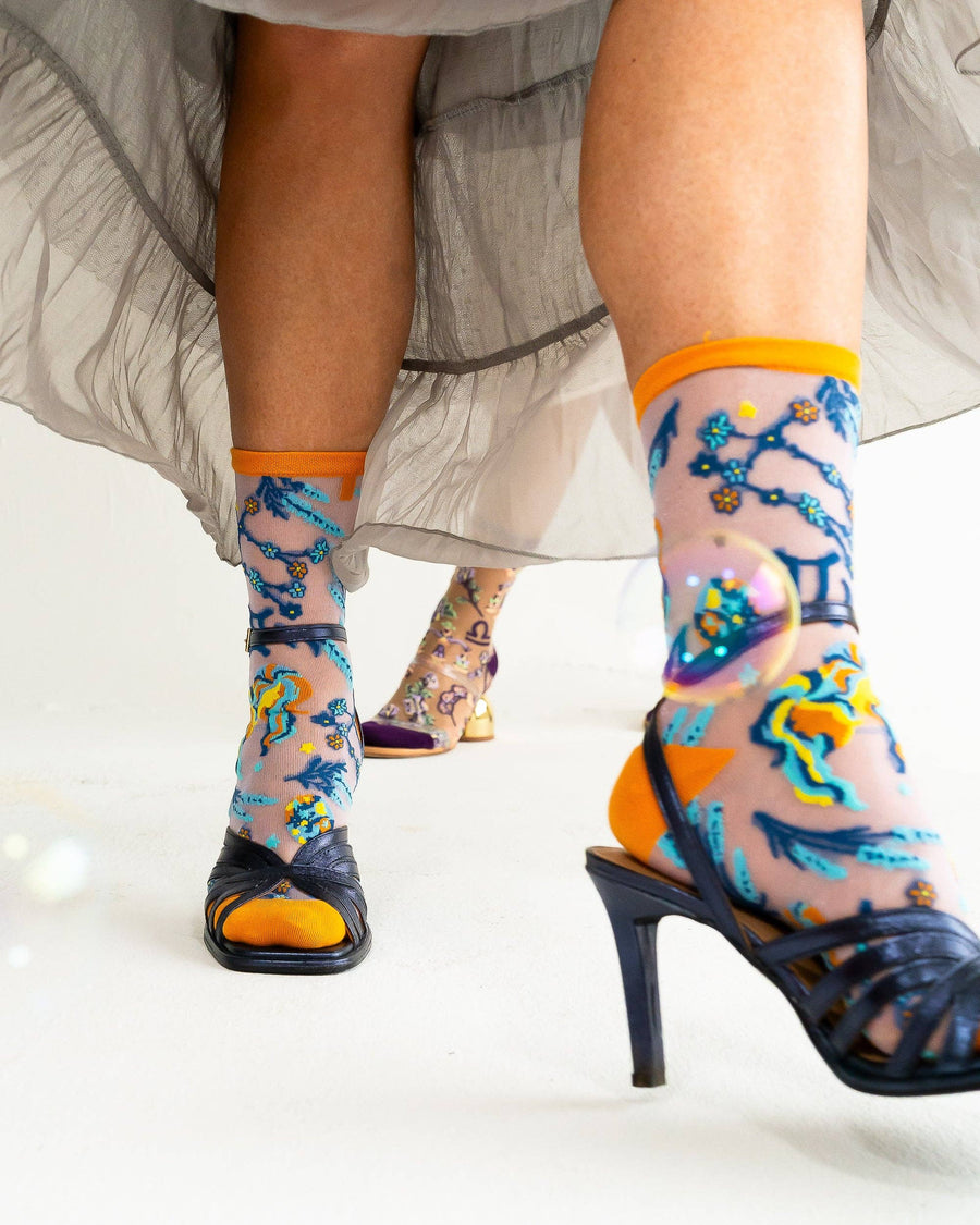 Gemini Zodiac Shimmer Sheer Crew Sock